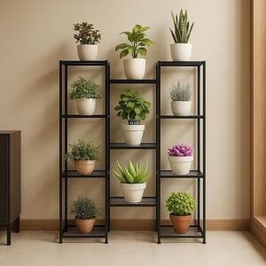 ecofynd Plantica Shelf Plant Stands for Outdoor Balcony, (Black)