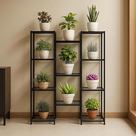 ecofynd Plantica Shelf Plant Stands for Outdoor Balcony, (Black)