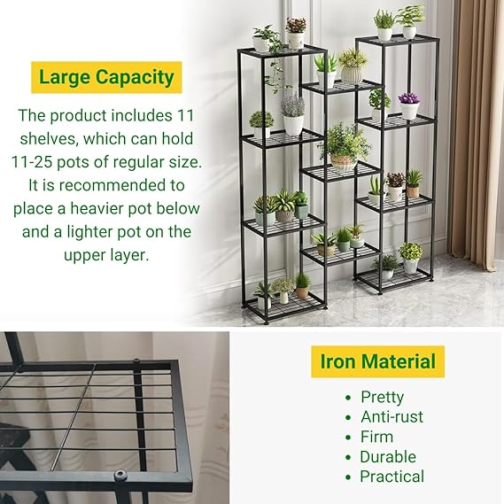 ecofynd Plantica Shelf Plant Stands for Outdoor Balcony, (Black) - Image 2