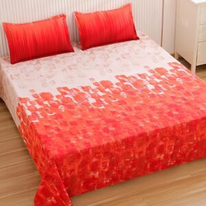 DECOMIZER Cotton Feel All Around Elastic Fitted Glace Printed King Size Double Bed Bedsheet with 2 Large Pillow